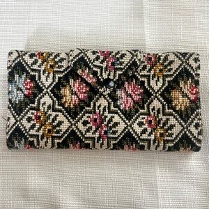 Vintage 70’s Colorful Needlepoint Tri-Fold Floral Boho Wallet